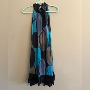 Zara Midi Dress with Blue and Black Circles